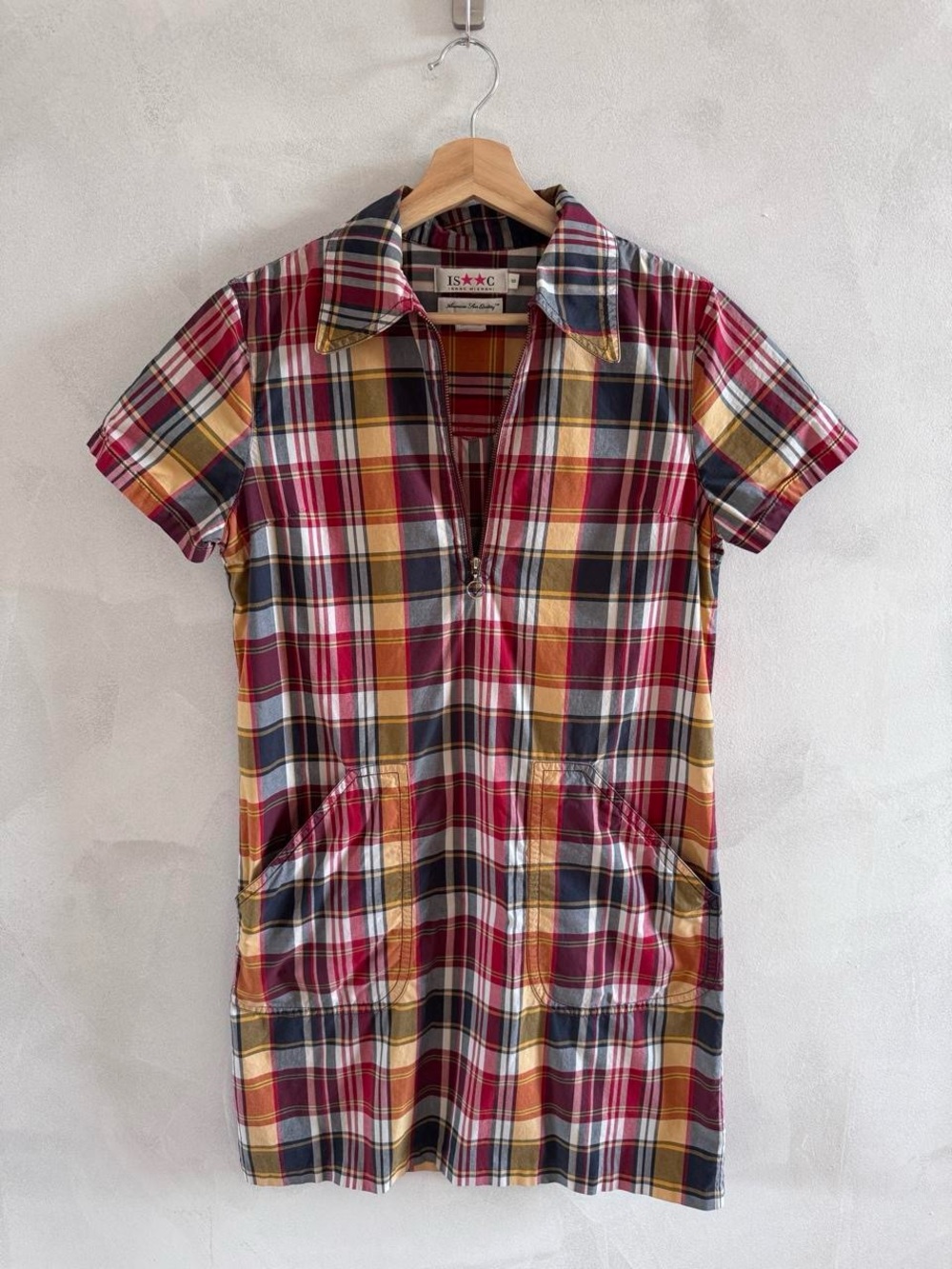 ISAAC by Isaac Mizrahi - Plaid Cotton Half- Zip-Front Dress